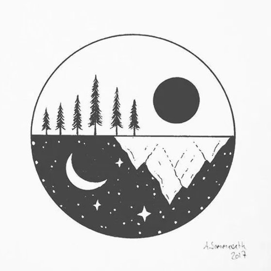 Горы и Луна эскиз
