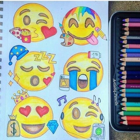Рисунки для срисовки смайлики цветные