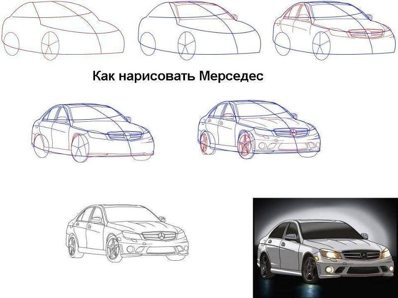 Поэтапный рисунок машины