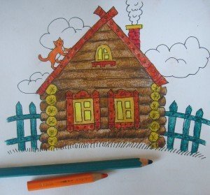 Рисование деревянный дом