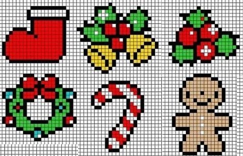 Рисунки по клеточкам новогодние