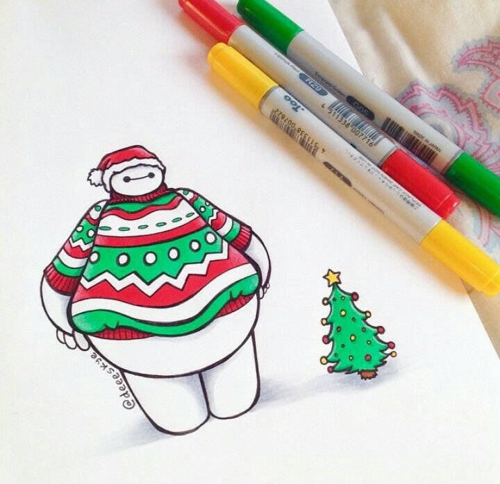 Рисование фломастерами для детей Новогодняя