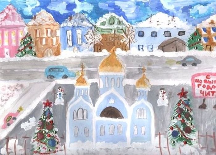 Рисование зима в городе