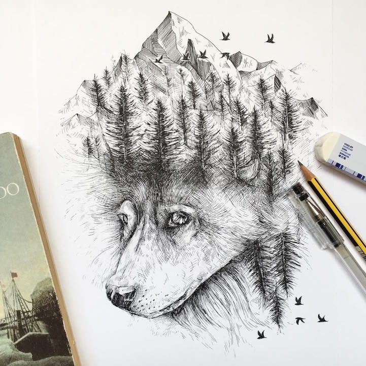 Рисунки черной ручкой