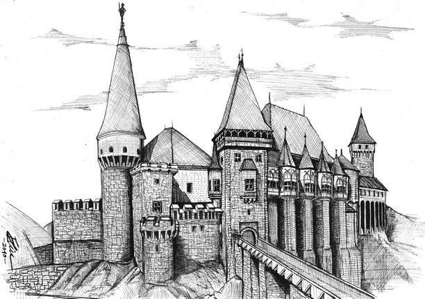 Средневековый замок Западной Европы рисунок