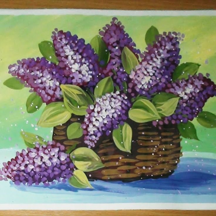 Сирень красками для детей