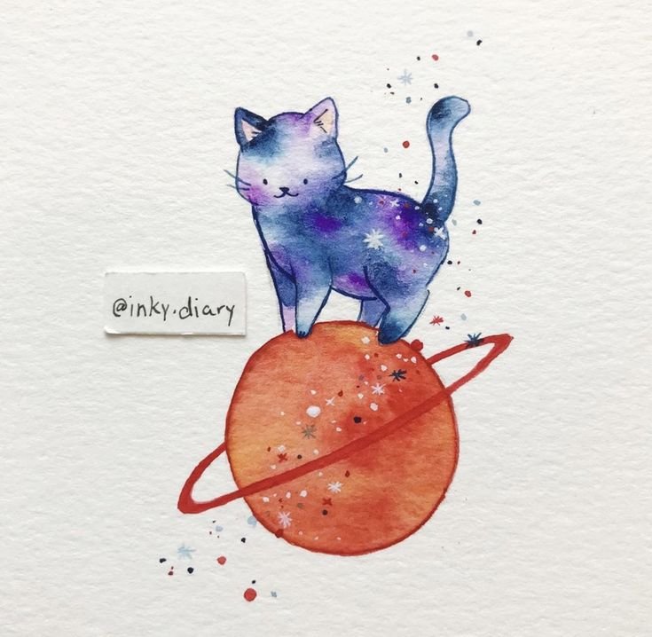 Кошка акварелью
