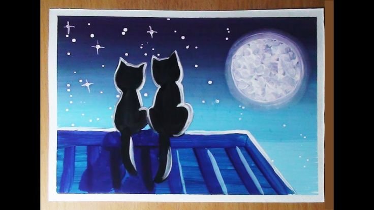 Кот рисунок гуашью