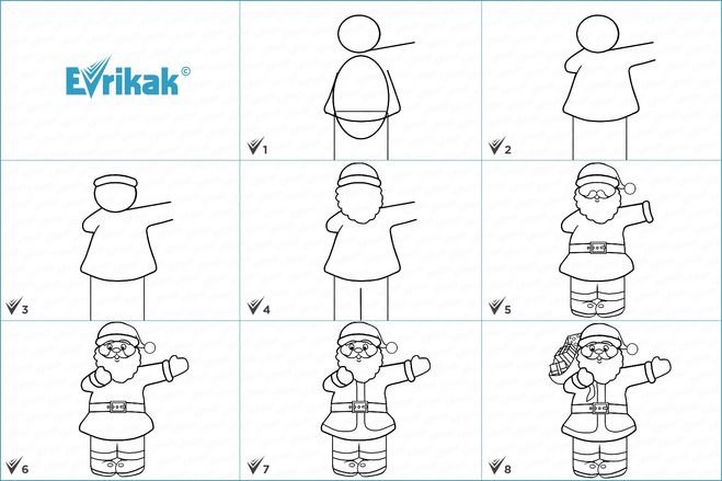 Этапы рисования Деда Мороза для детей 6-7 лет