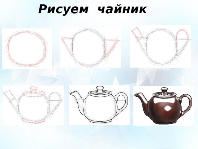 Поэтапное рисование чайника