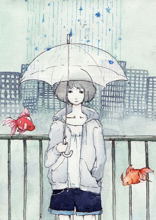 Девушка с зонтом рисунок