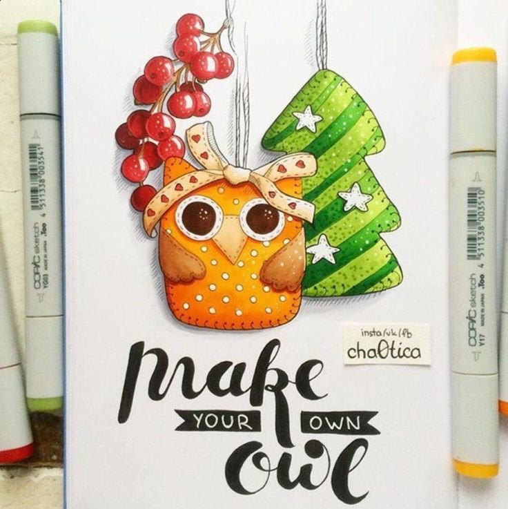 Новогодние открытки маркерами