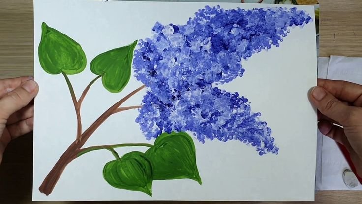 Рисование сирени ватными палочками
