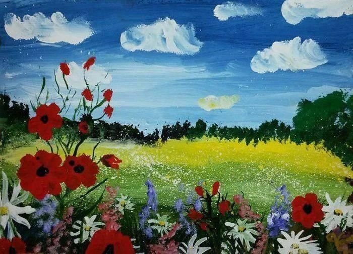 Красивая полянка с цветами