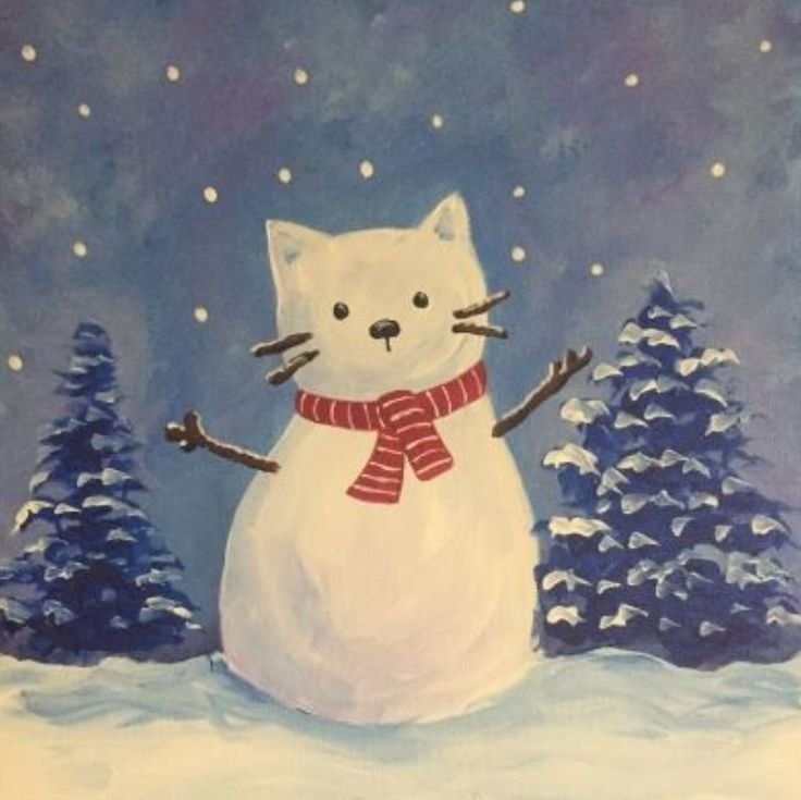 Снеговик кот рисунок