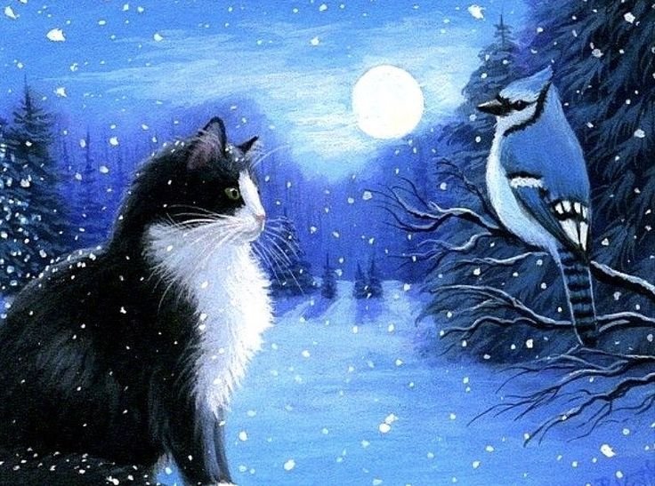 Зимние кошки арт