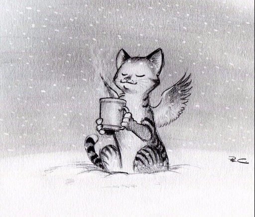 Кот с кофе карандашом
