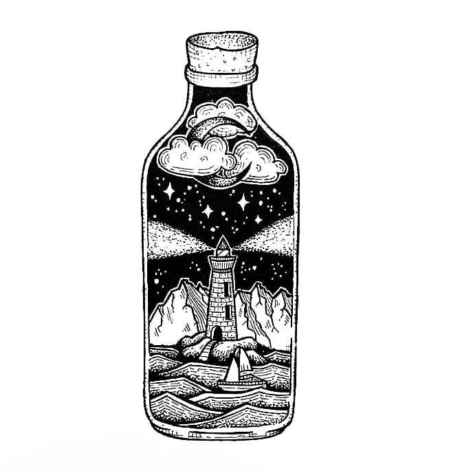 Эскиз тату бутылка