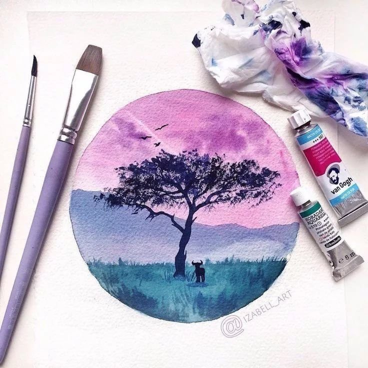 Рисунки акварелью легкие