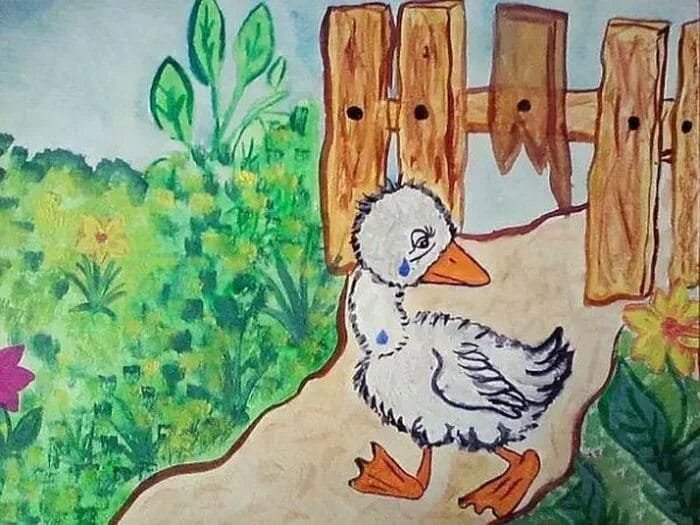 Детские рисунки к сказке Андерсена Гадкий утенок