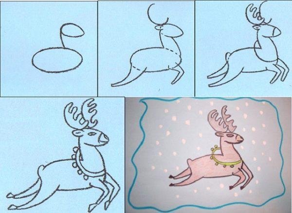 Олень рисование с детьми