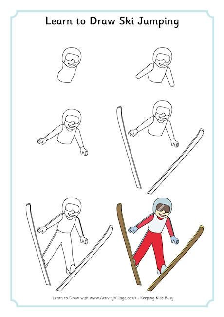 Лыжник рисунок пошагово