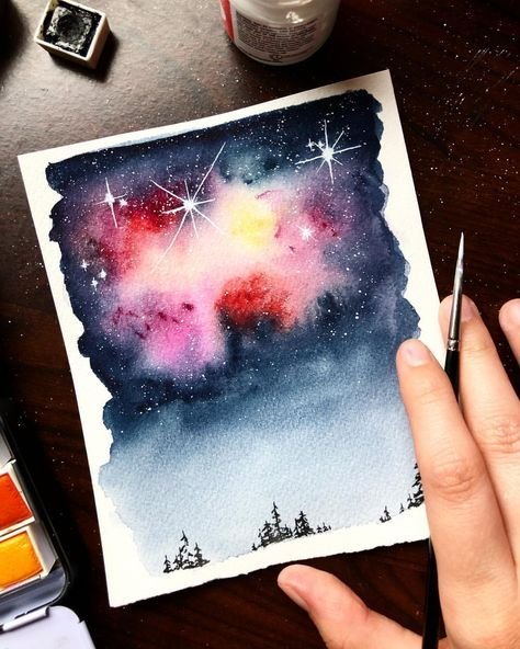 Акварелью для начинающих легкие космос