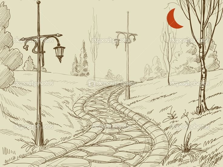 Рисунок парка карандашом