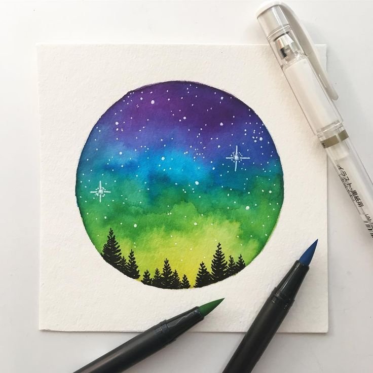 Космос рисунок акварелью
