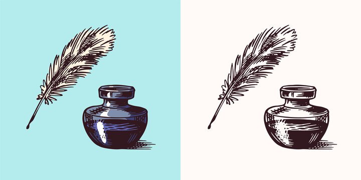 Перо и чернильница рисунок