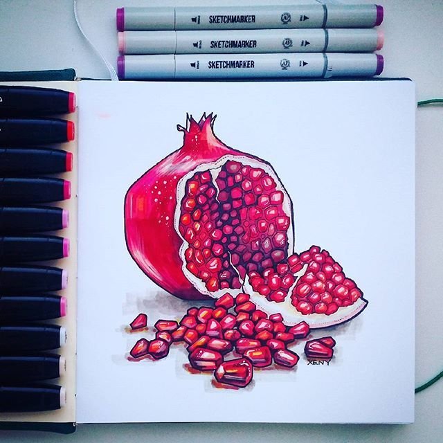 Скетчи фруктов маркерами