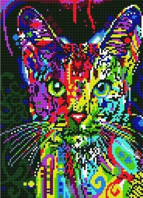 Разноцветный кот алмазная мозаика