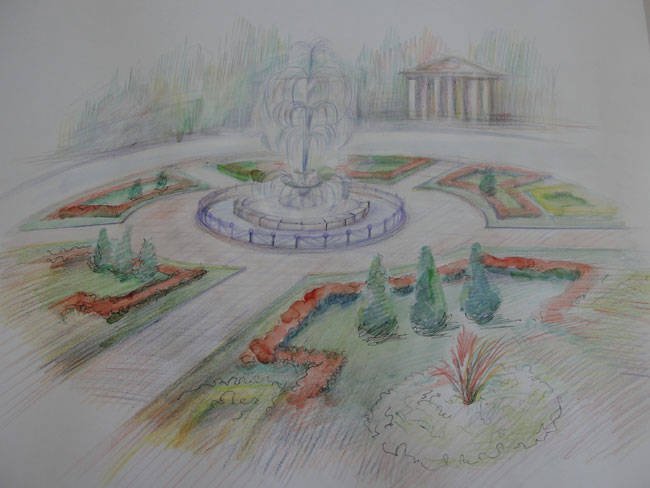 Рисунок парка с фонтаном