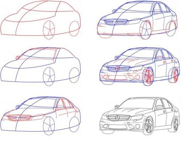Мерседес AMG 2022 вид сбоку нарисовать легко поэтапно