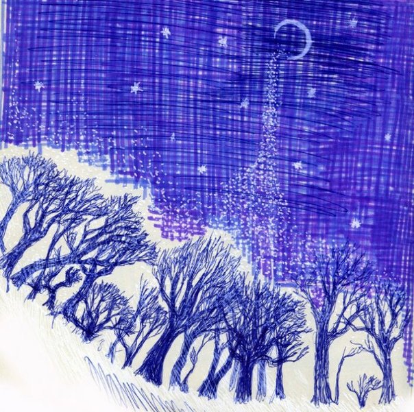 Зимний пейзаж рисунок