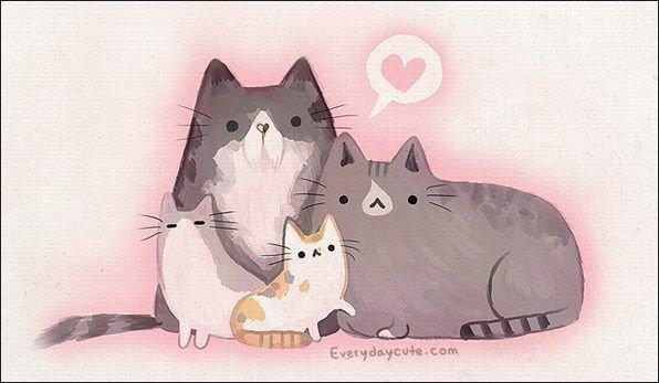 Милые мультяшные котики с мамой