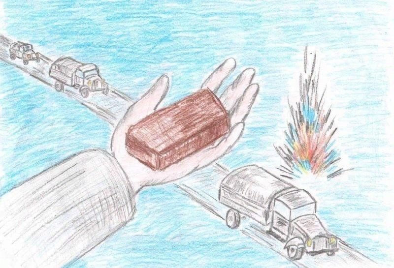 Блокада Ленинграда дорога жизни рисунки