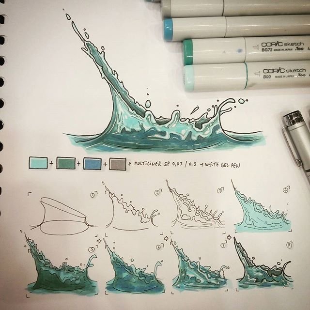 Море скетч маркерами