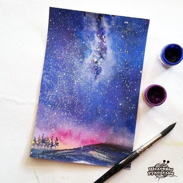 Рисование космоса акварелью