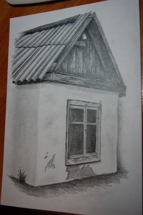 Деревенский домик карандашом