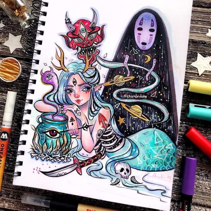 Хэллоуин рисунки в скетчбук