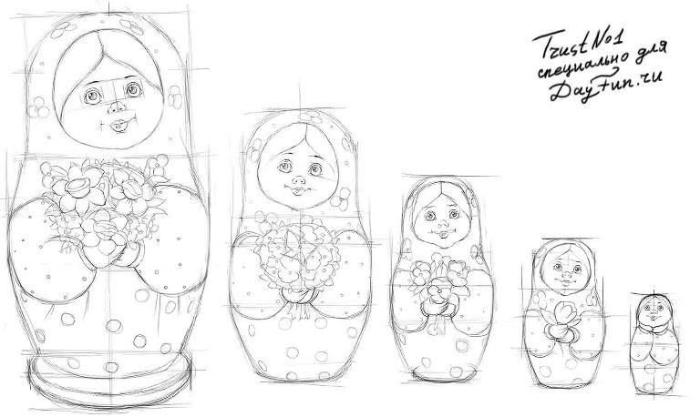 Матрёшка рисунок карандашом