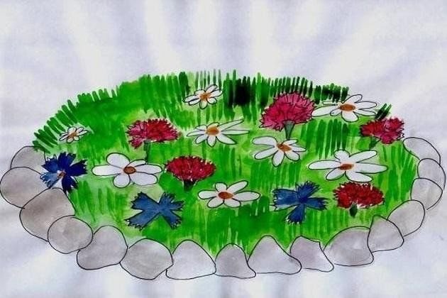 Рисование цветы на клумбе