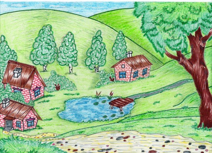 Деревня рисунок для детей