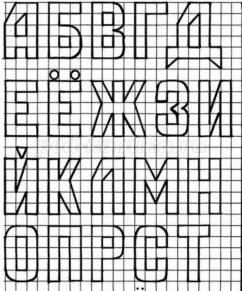 Буквы на листе в клетку