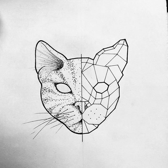 Кот тату эскиз