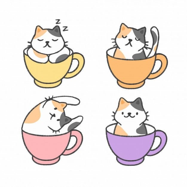 Раскраска котенок в чашке