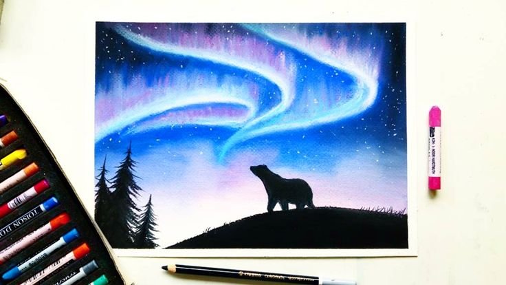 Северное сияние скетч маркерами