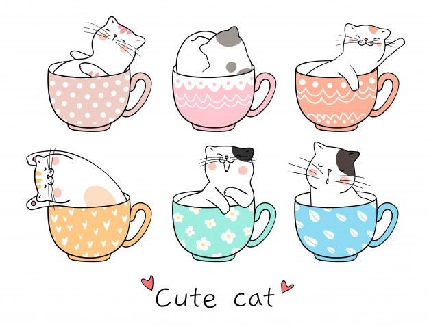 Нарисованные котики в кружках