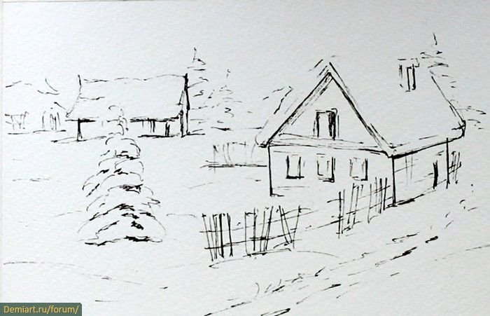 Зимний пейзаж зарисовка